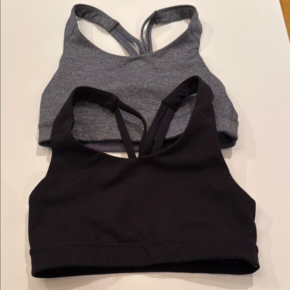 OLD NAVY ACTIVE XS SPORTS BRAS BLACK GRAY CRISS CROSS T-BACK SET OF 2 - Picture 1 of 4